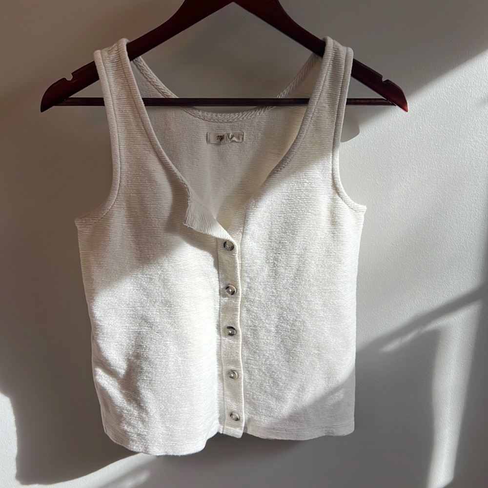 Madewell White Button-Up Tank Top